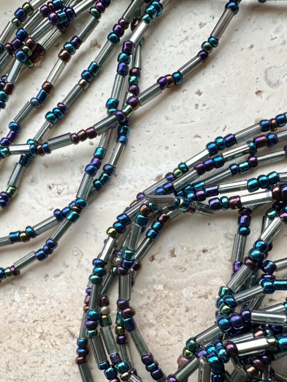 NWT Peyote Bird Free Spirit Multi-Strand Liquid Silver & Peacock Suede Necklace - Picture 3 of 8